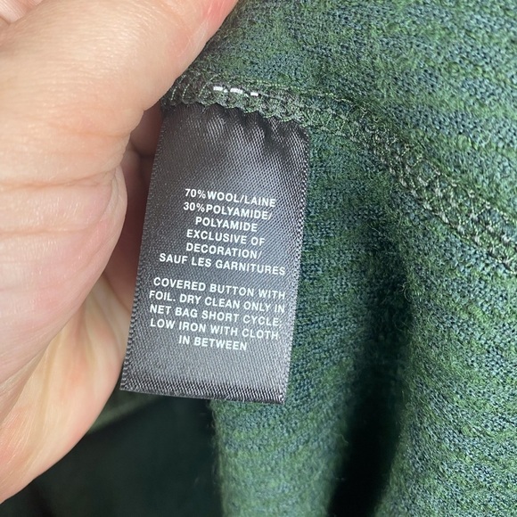 Lafayette 148 New York Wool Long Coat With Leather Trim in Hunter Green Size XL. - Picture 6 of 10